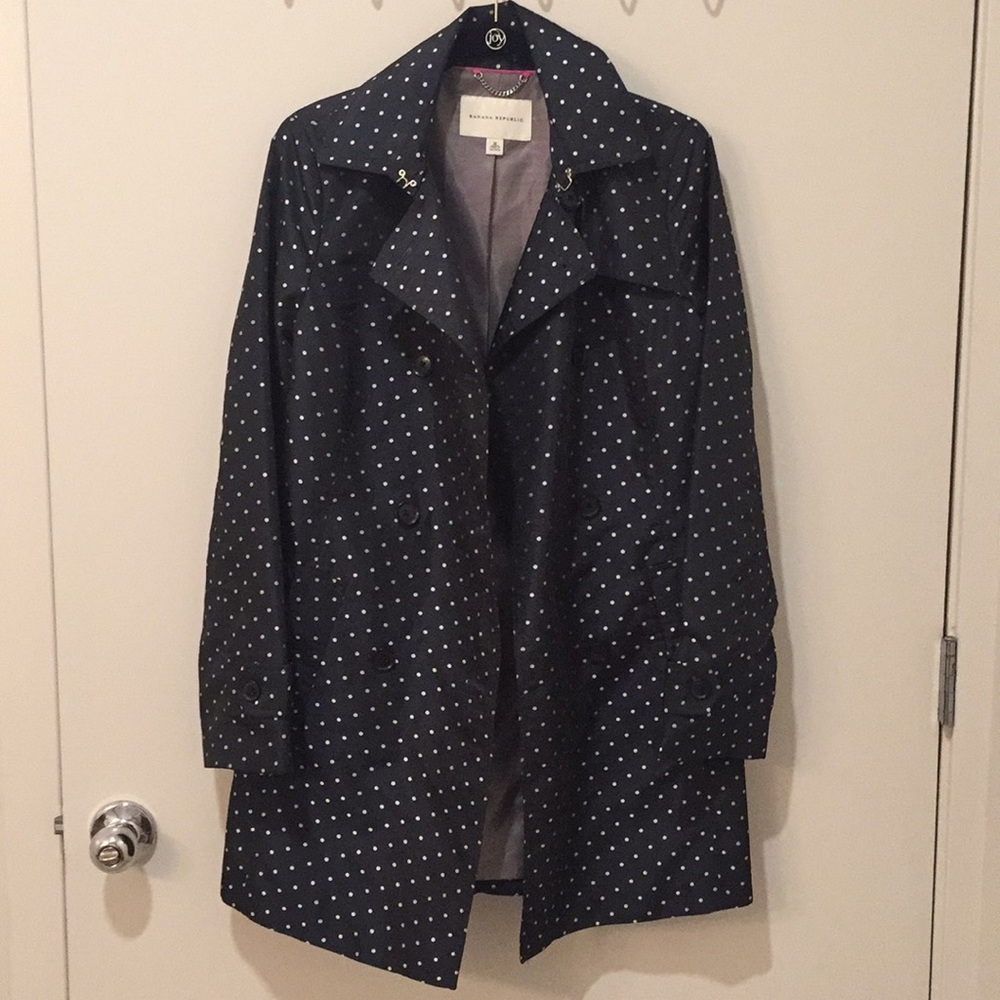Banana republic Navy blue polka dot trench coat